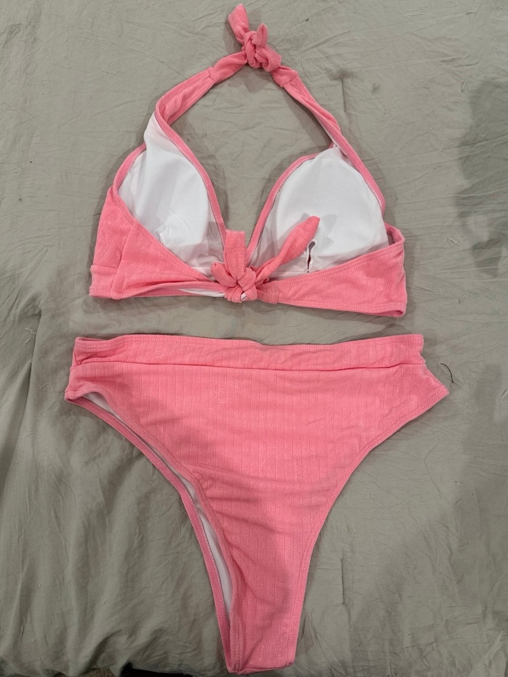 SHEIN Pink Ribbed Halter Bikini Set - Picture 2 of 2